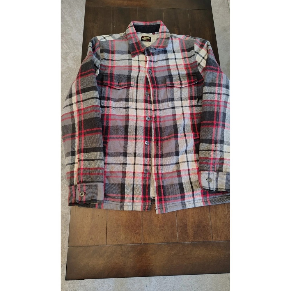 Vans Off The Wall Mens Sherpa Lined Flannel Shirt Jacket Red Grey Plaid Small